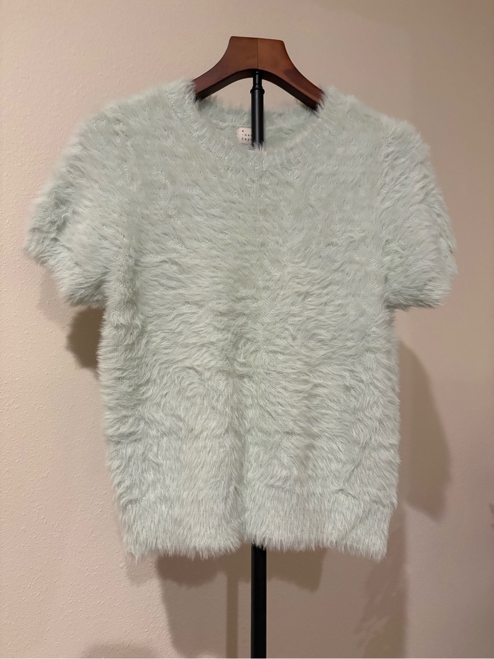 a new day Plush Faux-Fur Short Sleeve Crewneck Top - Mint S